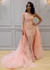 2020 africain pêche rose surjupes Yousef Aljasmi robes de bal longue une épaule sirène robe de soirée dentelle Tulle robes de soirée