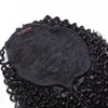 Piękno Brazylijskie Kobiety Kinky Kręcone Kucyk Krzyk Fryzura Klips W Sznurek Krótki Wysoki Afro Puff Bun Chignon Human Hair Extension 120g 4 Kolory