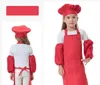 3pcs/set Child Apron Kids Sleeve Hat Pocket Kindergarten Kitchen Baking Painting Cooking Drink food 12 colors