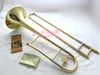 Högkvalitativ tenor BB Tune Trombone B Flat mässing Guldpläterad Professionell Prestanda Musikinstrument med väska