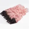 Cabelo humano rosa tece dois tons 1b rosa molhado ondulado extensões de cabelo 3 pçslote ombre onda profunda peruano cabelo virgem pacotes 9123001