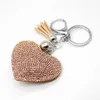 PU Leather Crystal Rhinestone Heart Keychain Leather Tassel Heart Key Holder Keychain wholesale