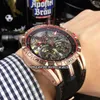 Brand Excalibur 46 Double Tourbillon Silver Dial Red Ring Skeleton DBEX0657 Automatic Mens Watch Rose Gold Case Rubber Strap Gents2464293