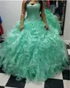 2019 New Mint Green Ball Clange Twineanera Платья Кристаллы на 15 лет Сладкие 16 плюс Размер Pageant Prom Party Party QC1036