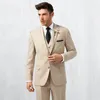 Bege Slim Fit Homens Ternos Do Noivo Do Casamento Smoking Formal Vestidos de Baile 3 Peças (Jacket + Pants + Vest) Melhor Homem Blazer