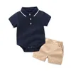 Erkek Çocuk giyim erkek yaz setleri Katı renk turn down yaka kısa kollu T gömlek + kısa setleri yaz erkek giyim setleri