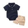 Jongen kids kleding jongen zomer sets effen kleur turn down collar korte mouw t-shirt + korte sets zomer jongen kleding sets