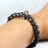 Męska Bransoletka Vintage Hełm Ze Stali Nierdzewnej Bransoletka Spartan z 8mm Natural Black Agate Kamienne koraliki Najwyższej jakości