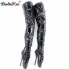 Wonderheel New extreme high heel 18cm heels thigh high ballet boot sexy high heels stilleto heel with padlock lockable boots