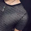 2018 رجال انظر من خلال القمصان رأس القمصان الشفافة T Black Sexy Sexy Mesh