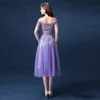 2019 Lavender Lace Applique Formal Party Cocktail dresses Short Sleeves Beaded Tulle Shinning Knee Length Prom Gowns