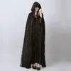 Groothandel- Steampunk Gothic Black Lange Kant Hooded Cloak Cape voor Dames Donkere Halloween Wizard Kostuum Volledige Lengte Heks Trench