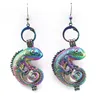 Z240 arc-en-ciel couleur mignon Bijou lézard perle Cage boucles d'oreilles crochets avec perles en plastique de 8mm cadeau de fille