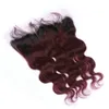 9А Dark Roots Черный до 99J Burgundy тела волны человеческих волос ткет с кружевом лобной ЗАКРЫТИЕ 4шт / Lot Ombre перуанского Девем Утка волоса
