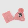 Зима детские вязаные шапки милый медведь печати мальчик девочка дети теплая шапка + шарф кольцо для ребенка медведь шляпа шарф набор 2 шт.