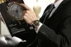 남성 방수 스위스 자동 날 / 월 투르벨론 선물 상자가있는 기계식 시계 중국 패션 골드 시계 진짜 가죽 벨트 손목 시계