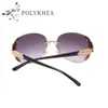 Gafas de sol sin marco de alta calidad Gafas de evidencia Elegante Marco de diseñador especial Diamante Brillante Oro Logotipo láser Mujeres con caja