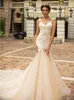 New Arrival Designer Mermaid Wedding Dresses 2018 Sexy See Through Back Vestido De Novia Light Champagne Lace Wedding Dresses