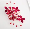 Copricapo da sposa rosso fatto a mano forcina fiore testa fiore accessori da sposa fatti a mano abito ornamento floreale