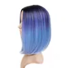 Perucas de cabelo sintético para mulheres negras Ombre Preto Misto Azul Roxo Curto Destaques Bob Peruca Reta Resistente ao Calor Cosplay Ou Part7860215