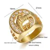 QMHJE Animal Horse Titanium Steel Gold Color Clear CZ Men Men Ring Jewelry Punk Rock Male Biker Band Hip Hop Anneaux Dar234239H