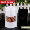 12x20cm White Stand Kraft Paper Window Frosted Showcase Packaging Bags Candy Snacks Pastry Zip Lock Reusable Heat Sealing Food Package Pouch