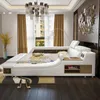 Modern zacht bed tatami slaapkamer king queen dubbele maat multifunctionele zachte muziek massagebed echte lederen kunstbed252s