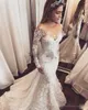 2018 roupão de casamento sereia vestidos de casamento de manga comprida pescoço de jóia pura lace applique 3d flores frisado quadra trem plus tamanho vestido nupcial