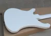 Basse électrique blanche à 4 cordes avec touche en palissandre, pickguard/matériel noir, corps de reliure, offre personnalisée