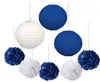 Lanternes suspendues en papier avec Pom Poms en tissu mélangé bleu marine et blanc, 12 pièces, décoration pour mariage, réception-cadeau pour bébé, pépinière, Flower8672558