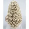 Kinky Curly Platinum Blonde Lace Front Peruka Syntetyczne włosy długie spiralne loki naturalne włosy syntetyczne koronkowe peruki dla białych WO4957545