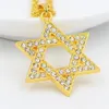 Hip Hop Men's Six-Star Pendant Necklace Gold Color Micro Pave Iced Out Cz Stones Star of David Pendant Halsband Gift