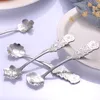 8 styles Stainless Steel Flower Shape Spoon Coffee Stirring Scoop Ice Cream Cake Dessert Spoon Rose Flowers handle spoon Party supplies