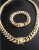 Harlembbling 14 mm hommes Miami Cuban Link Bracelet Chain Set 14k Gold Pladed3867885