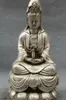 " Buddismo d'argento cinese GuanYin Goddess Pot Joss Brass Statua di Buddha Kwan-yin