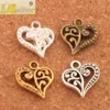 200pcs/lot Flower Pattern Heart Charms Antique Silver/Gold/Bronze Pendants Jewelry DIY Fit Bracelets Necklace Earrings L919