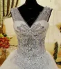 Real Gorgeous Luxurious Appliques Wedding Dresses A-Line Crystal Cathedral Train Beaded Lace Bridal Dresses Wedding Gown2791