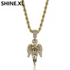 Hip Hop Micro Paved Zircon Angel Jesus Wing Copper Two Tone Iced Out Full Cz Pendant Necklaces Gift