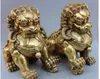 15" Chinese Guardion Phylacter Bronze Foo Fu Dog Door Lion Ball Kid Pair Statue