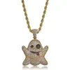 Nieuwe mode hiphop kettingen 18k geel roos wit goud cz grappige spook hanger kettingen voor mannen vrouwen warme geschenk