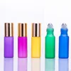 5ML Frosted Colorful Rollon Bottle For Essential Oils Stainless Steel Roller Refillable Perfume Bottle Deodorant Container With Gloden Lid