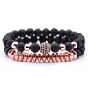 2Pcs/Set Micro Pave CZ Disco Ball 8MM Natural Stone Energy Bead Bracelets Bangles Women Classic Punk Gold Silver Men Bracelet