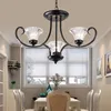 Loft European Clear Striated Living Room Chandeliers Bedroom Dining Room Black Iron Chain Hanging Lamp Restaurant Ceiling Pendant Fixtures