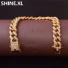 Bracciale a maglia cubana con cordolo da 12 mm Bracciale a catena con zirconi ghiacciati in oro argento spesso e pesante da 8"