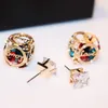 Färgglada Zircon Dubbelsidiga Örhängen för Kvinnor Smycken Tillbehör 18K Guldpläterad Stud Örhängen Vintage Love Letter Örhängen