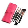 Högkvalitativ 7 Makeup Brush Set -kit i elegant Pinkbrownrose RedblackGolden läderväska Portable Make Up Borstes9544415