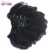 Clip Indian Human Hair Extension Gruste Yaki Kinky Curly Clip w przedłużanie włosów 100% Brazylijskie ludzkie włosy 7 sztuk i 120 g/set