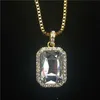 Mens Bling Faux Lab Ruby Pendant Necklace 24" Best 30" Box Chain Gold Plated Iced Out Sapphire Rock Rap Hip Hop Jewelry For Gift Necklaces