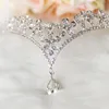 Tocados de mujer de estilo coreano Flor de cristal de Austria Forma de V Gota de agua Corona Tiara Ropa para el cabello Boda Accesorio de joyería nupcial Pieza para la cabeza