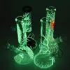 Glow in the Dark Bong 6 Arms Tree Perc Glass Beker Bongs Rechte buis Olie DAB Rigs UV Waterleidingen met IJs Knijpen